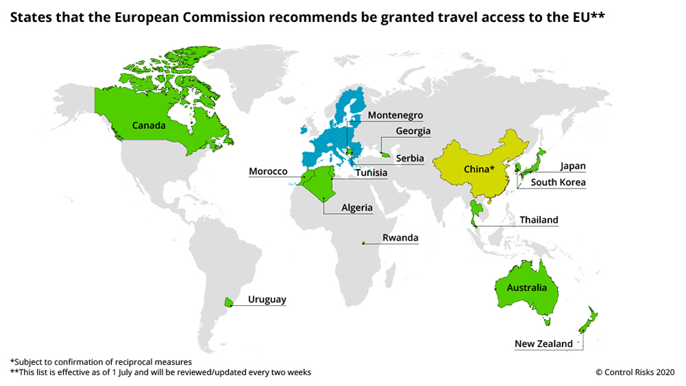 EU travel access map