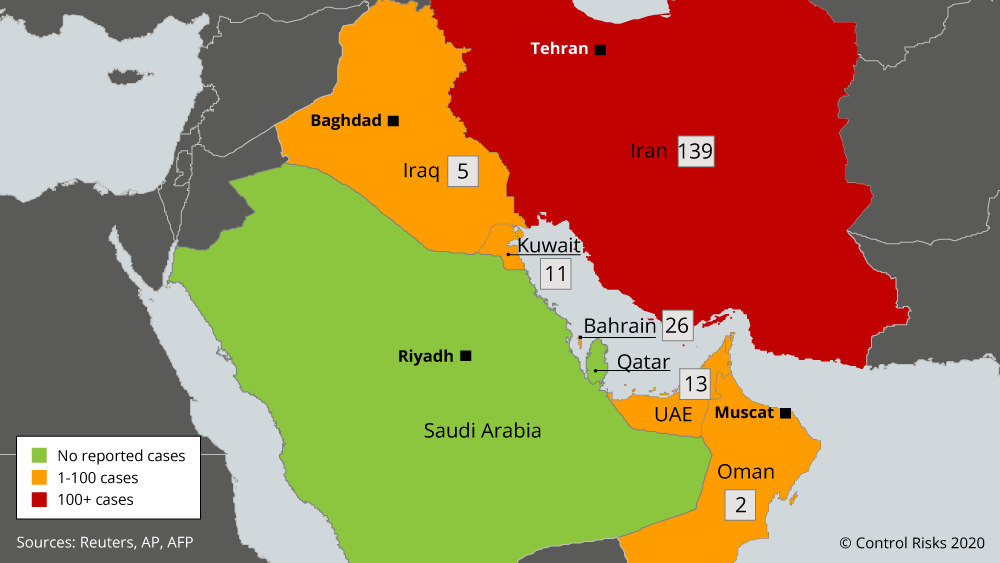 Reported cases of COVID-19 in the Gulf