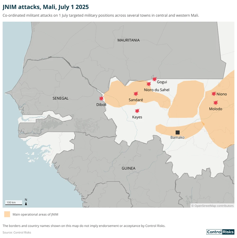 JNIM attacks, Mali, July 1 2025