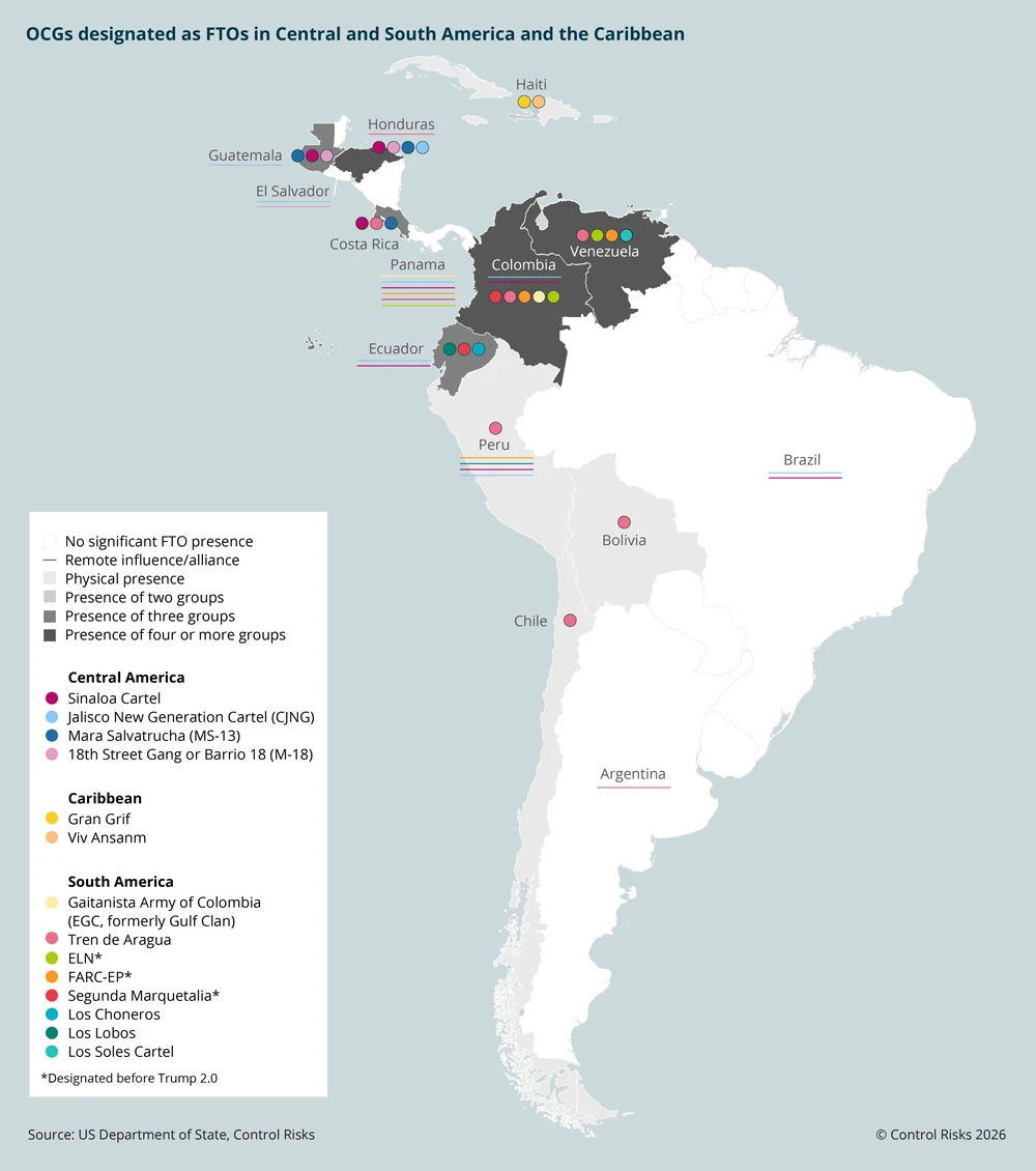 OCGs designated as FTOs in Central and South America and the Caribbean