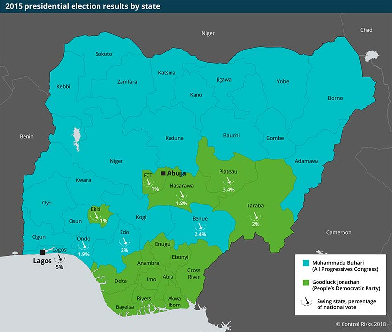 Nigeria election results by state map