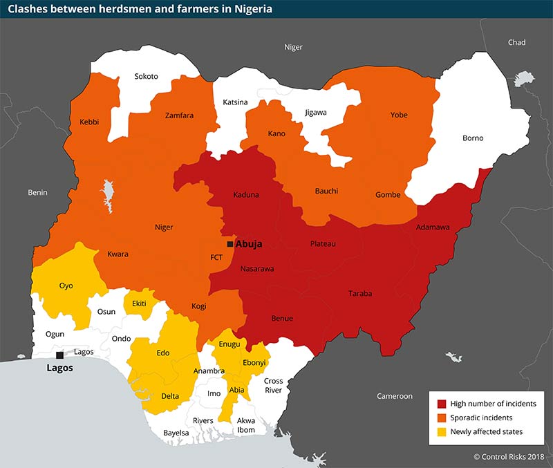 Nigeria Fulani violence map